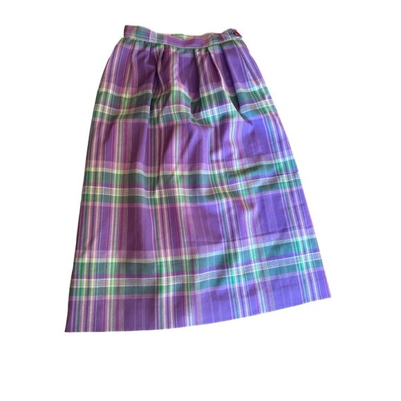 Vintage Pendleton Plaid Wool Skirt Size 10 Purple Green Plaid USA Made - Picture 1 of 4